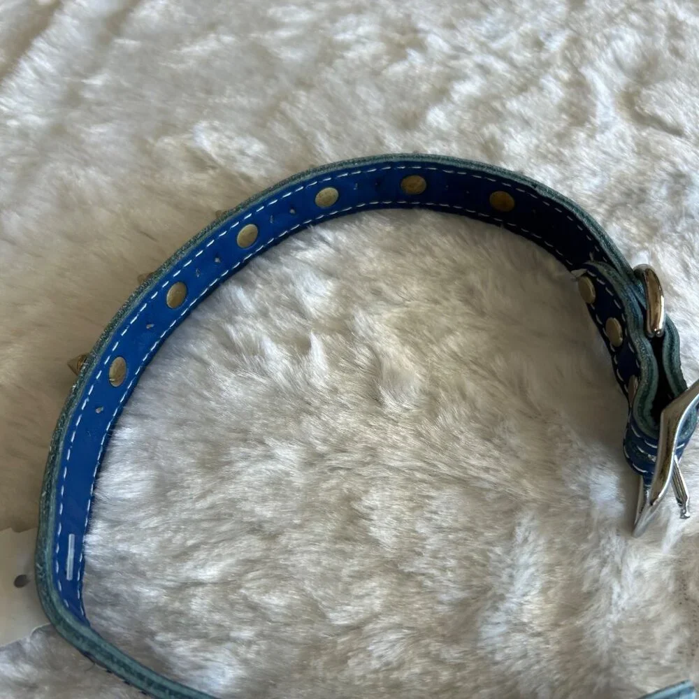 NWT OmniPet Signature Blue Leather‎ Studded Dog Collar 18